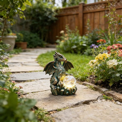 JOYBEE Dragon Solar Garden Statues Outdoor Decoration with Magic Orb,Dragon Figurine Solar LED Lights Lawn Décor,Outside Statue Ornament for Patio, Balcony, Yard,Unique Gifts for Mom Grandma