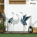 Outsunny Heron Garden Statues, 29" & 27.5" Standing Bird Sculptures, Metal Yard Art Decor for Lawn, Patio, Backyard, Landscape Decoration Set of 2, Blue & White