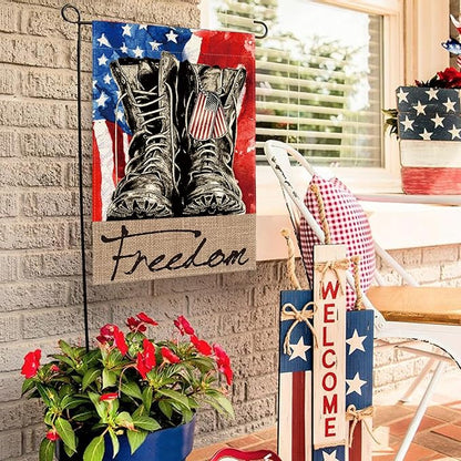 AVOIN colorlife Freedom Boots Garden Flag 12x18 Inch Double Sided, Patriotic 4th of July Independence Memorial Day Veteran Soldier Yard Outdoor Decoration