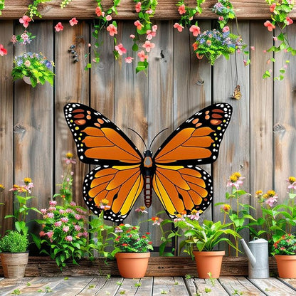 1 Pcs Spring Metal Butterfly Garden Stakes Decor 16.5 Inch Decorative Orange Butterfly Yard Stake Outdoor Insect Decor Metal Garden Art Ornaments for Patio Porch Lawn Backyard