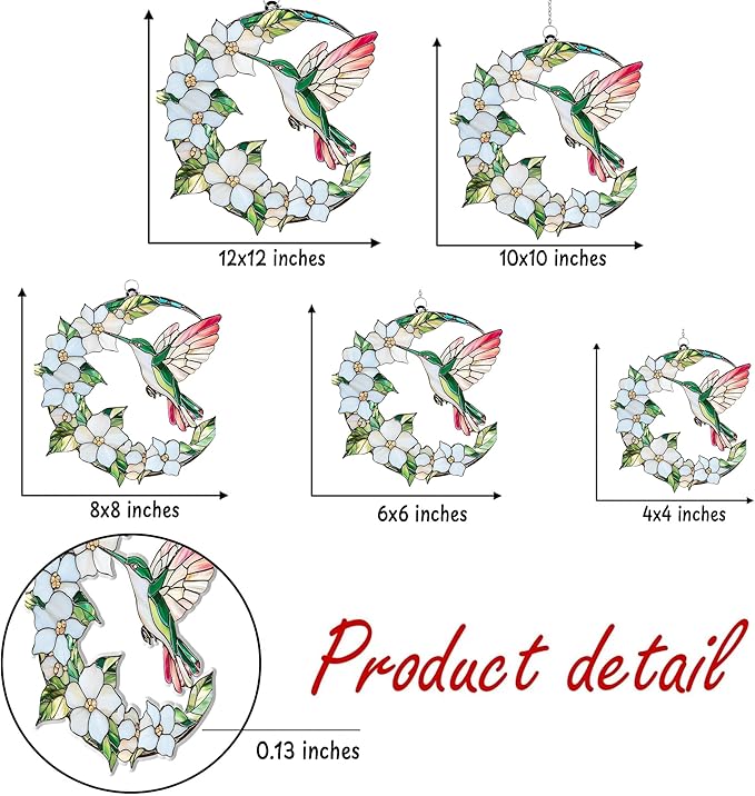 Hummingbird Crescent Moon Acrylic Suncatcher, Hummingbird Window Hanging Ornaments, Stained Glass Effect Garden Decor, Gift for Mother's Day, Mom, Grandma, Wife, Women