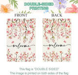 Baccessor Spring Summer Welcome House Flag 28 x 40 Inch Double Sided Burlap Pink Floral Cherry Blossom Green Leaf Farmhouse Large Yard Flag Summer Holiday Seasonal Outdoor Outside Decoration