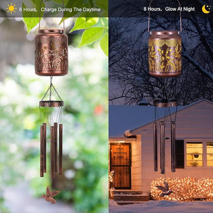 Shumi Hummingbird Wind Chimes for Outside 34" Solar Wind Chimes for Women Men Memorial Gift for Mother Christmas Day Garden Decor Hanging Solar Lantern Outdoors Patio Yard