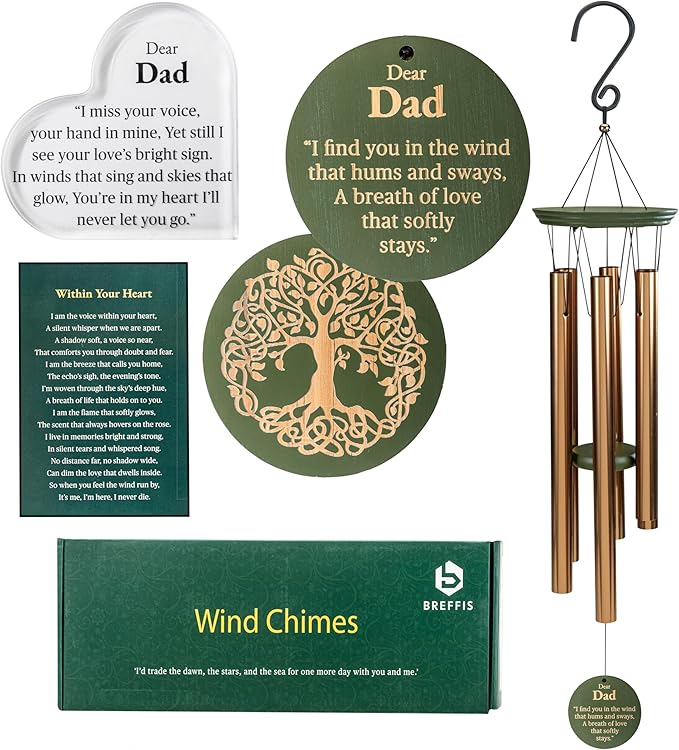 Memorial Wind Chime for Loss of Dad, 31" Wooden Sympathy Wind Chime for Outside, in Memory Bereavement Condolences Remembrance Sympathy Gift for Funeral, Sentimental Memorial Gift for Family