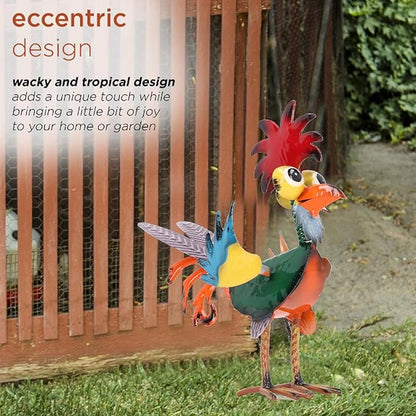 8.3 Inch Wacky Metal Rooster Garden Statue, Handcrafted Iron Rooster Decor for Outdoor Yard and Indoor Desk