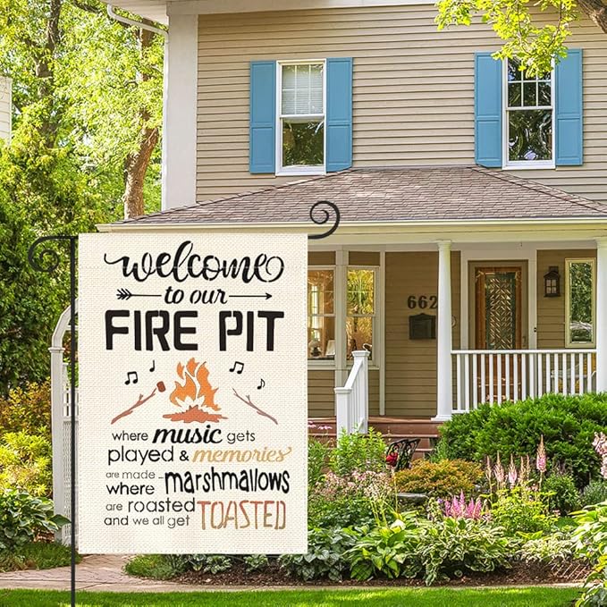 AVOIN colorlife Welcome To Our Fire Pit Camping Garden Flag 12x18 Inch Double Sided Outside, RV Campsite Campfire Holiday Yard Outdoor Decoration