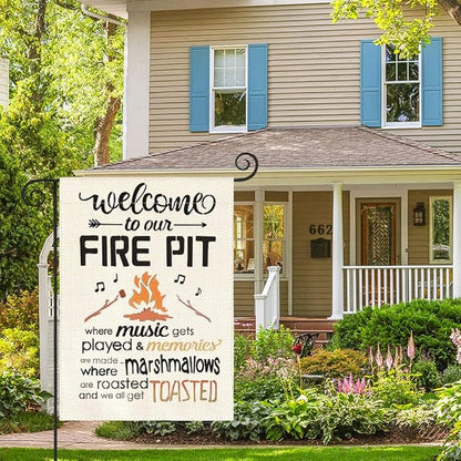 AVOIN colorlife Welcome To Our Fire Pit Camping Garden Flag 12x18 Inch Double Sided Outside, RV Campsite Campfire Holiday Yard Outdoor Decoration
