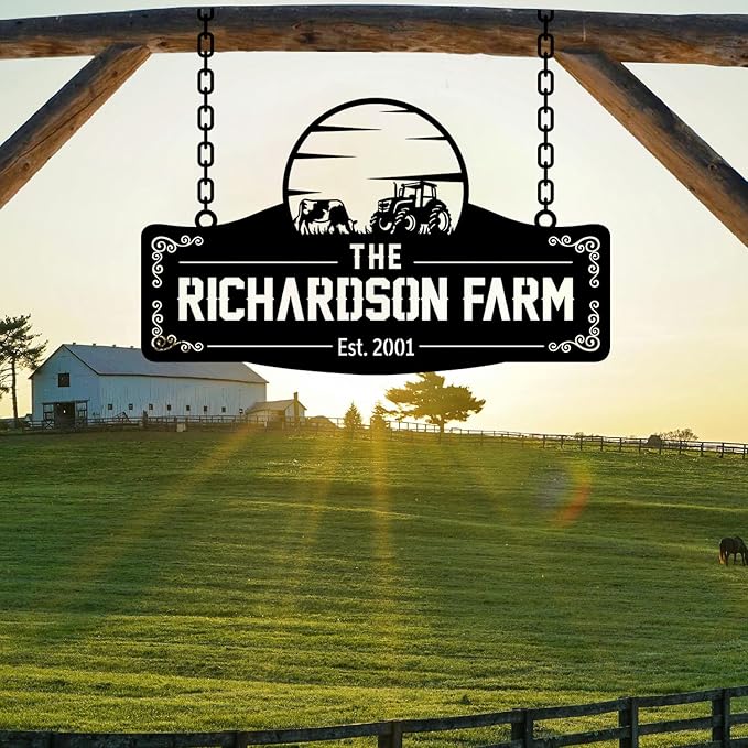 Personalized Metal Farm Sign, Customized Family Name Ranch Sign, Large Last Name Sign for Farmhouse Decoration, Outdoor Farm Wall Art, Welcome Sign, Entrance Gate Sign, Farm Lovers Gift, Garden Decor