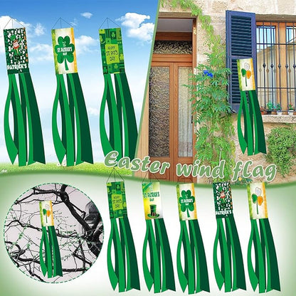2PCS 40'' St. Patrick's Day Windsocks, Shamrock Wind Sock Flag Outdoor Decor, Saint Patrick's Day Holiday Hanging Flag for Yard Garden Patio Porch (Green)