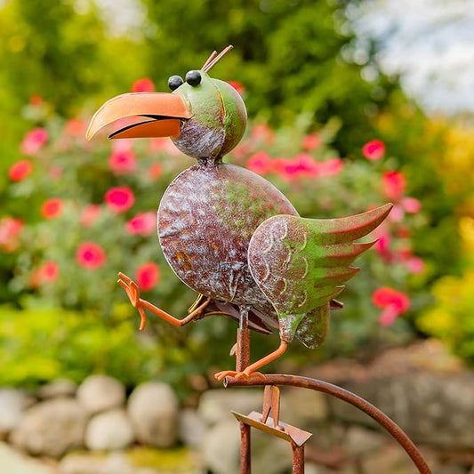 Metal Bird Garden Rocking Stakes with Dual Motion (Parrot)
