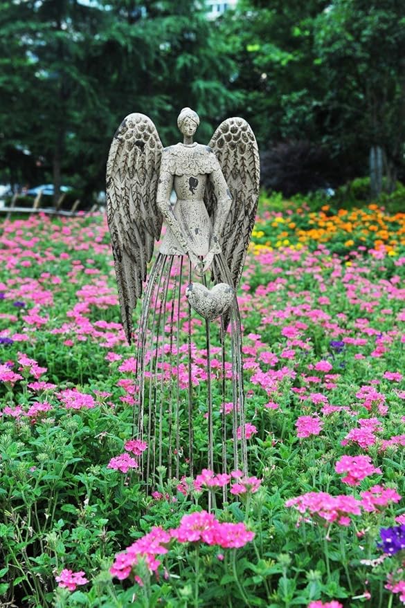 E-view Antique Metal Angel Garden Statue - Weather Resistant Indoor Outdoor Sculptures Yard Lawn Patio Art Decor Guardian Angel for Mother (Angel Family A)