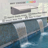 PONDO 12'' APP Pool Waterfall with 16 Colors LED Lights, Acrylic Pond Fountain Set for Outdoor Decorations, Patio Waterfall Spillway Kit on The Wall for Garden, Easy Installation