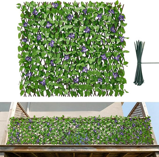 VEVOR Expandable Fence Privacy Screen, 25.5 x 122 in Expand Artificial Plant Wall, Realistic Artificial Ivy Panel with 50 Zip Ties, Decorative Faux Greenery Backdrop Hedges for Balcony Patio Outdoor