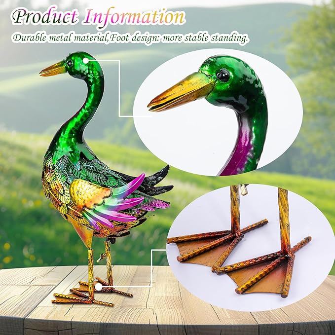 Mallard Duck Garden Statues, Metal Duck Outdoor Decor, Mallard Duck Yard Art for Garden Pond Backyard Lawn Beach Decoration