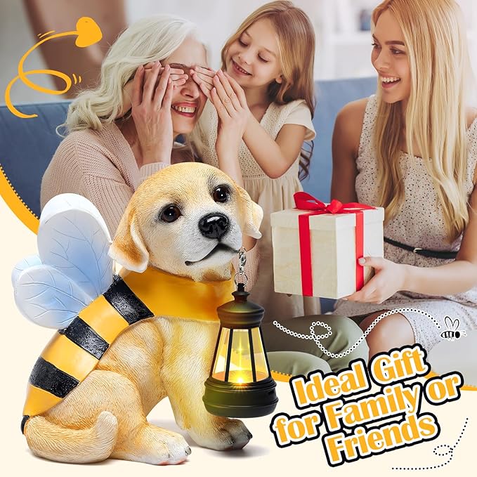 Solar Garden Statue - Honeybee Dog Figurine with LED Lantern, Resin Outdoor Decor for Patio, Lawn & Yard, Garden Art, Ideal Gift for Mom, Grandma, Housewarming