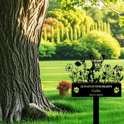 Personalized Flora Dog Memorial Garden Stake - Custom Cemetery Sign with Stake, Sympathy Grave Plaque, Pet Headstone Marker Engraved Sign