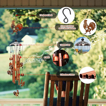 Chicken Wind Chimes for Outside Windchimes Outdoors/Indoors, Home, Lawn, Porch, Yard Decorations,Metal Garden Decor Chicken Wind Chimes Gifts for Women/Men Birthday Gifts Memorial Gift