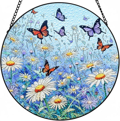 Butterfly Stained Glass Suncatcher,7.8in Butterfly Suncatcher for Window Hanging,Hand Chrysanthemum Suncatcher Window Decoration,Butterfly Home Decor for Indoor Window