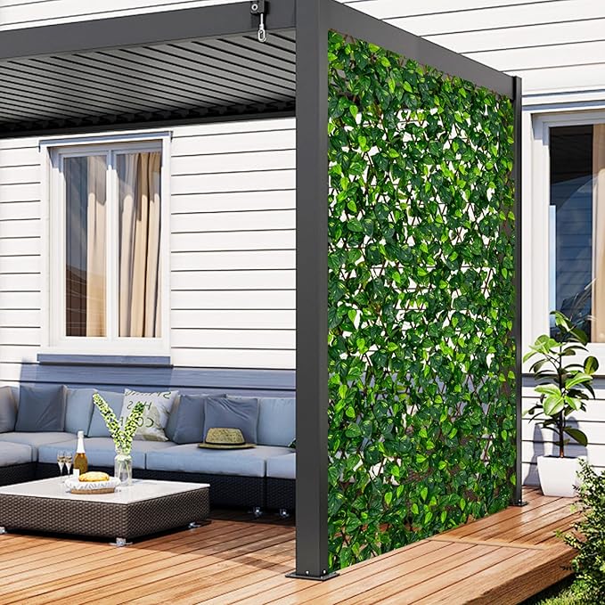 Giantex 2 Pack Expandable Fence Privacy Screen - Decorative Faux Green Ivy Fencing Panel for Balcony, Artificial Hedges with PE Leaves and Willow for Outdoors Garden Patio Deck Apartment