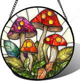 DASTOLL Stained Glass Window Hanging, Mushroom Leaves Suncatcher for Doors Home Sun Catchers Decoration and Christmas, Mother's Day Birthday Gifts for Women, Men, and Mom 14.9x14.9 in