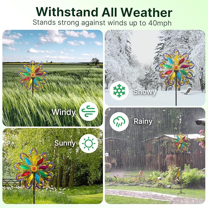 Wind Spinners Outdoor, 84" Large Metal Kinetic Wind Sculptures for Garden, Colorful Yard Art with 2 Piece Welcome Flag Decoration