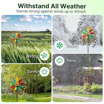 Wind Spinners Outdoor, 84" Large Metal Kinetic Wind Sculptures for Garden, Colorful Yard Art with 2 Piece Welcome Flag Decoration