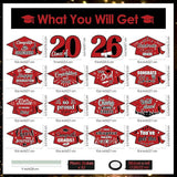 16 Pieces 2026 Graduation Yard Signs Plastic Congrats Grad Decor with 32 Stake and Ribbon Graduate Cap Hanging Yard Sign for Party Outdoor Lawn Pathway Walkway Decorations(Red)