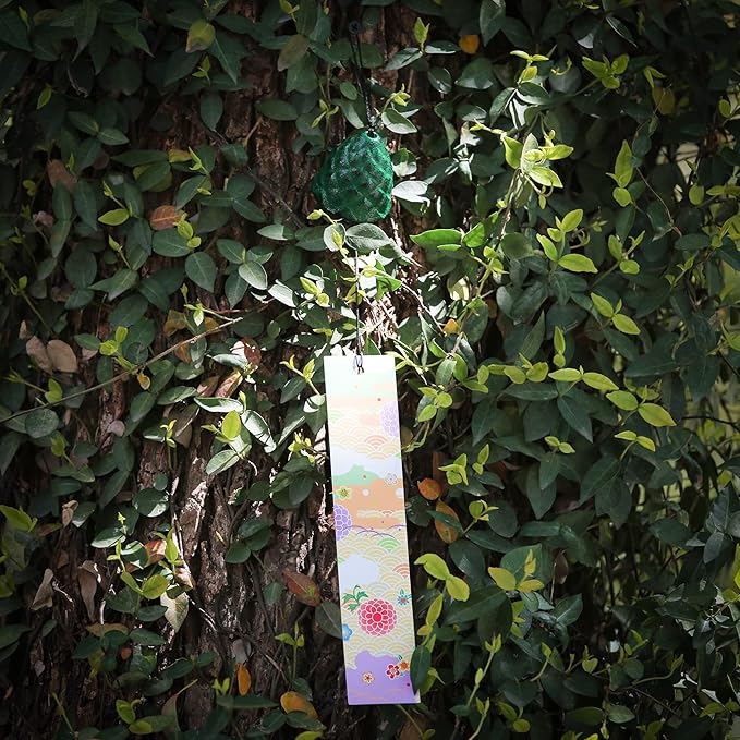 Japanese Wind Chime Cast-Iron Outdoor Ornament for Garden, Patio & Balcony, Hanging Metal Wind-Bell Decoration Gift, Blessing Pendant Windchimes & PVC Wind-Catcher, Pine Cone