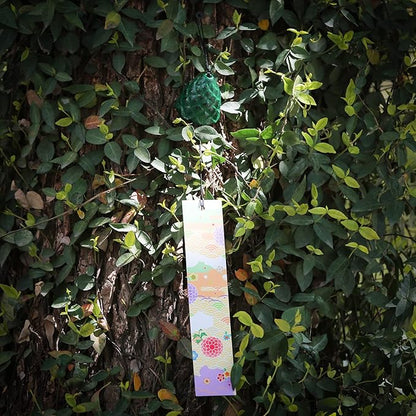 Japanese Wind Chime Cast-Iron Outdoor Ornament for Garden, Patio & Balcony, Hanging Metal Wind-Bell Decoration Gift, Blessing Pendant Windchimes & PVC Wind-Catcher, Pine Cone