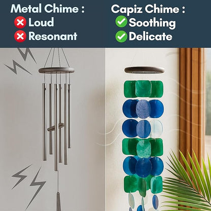 Solange & Frances Capiz Shells Wind Chimes for Outside. Patio Decor, Garden Decor Windchimes Outdoors. Unique Birthday Gifts for Women, Gift for Women Ideas (Peacock)