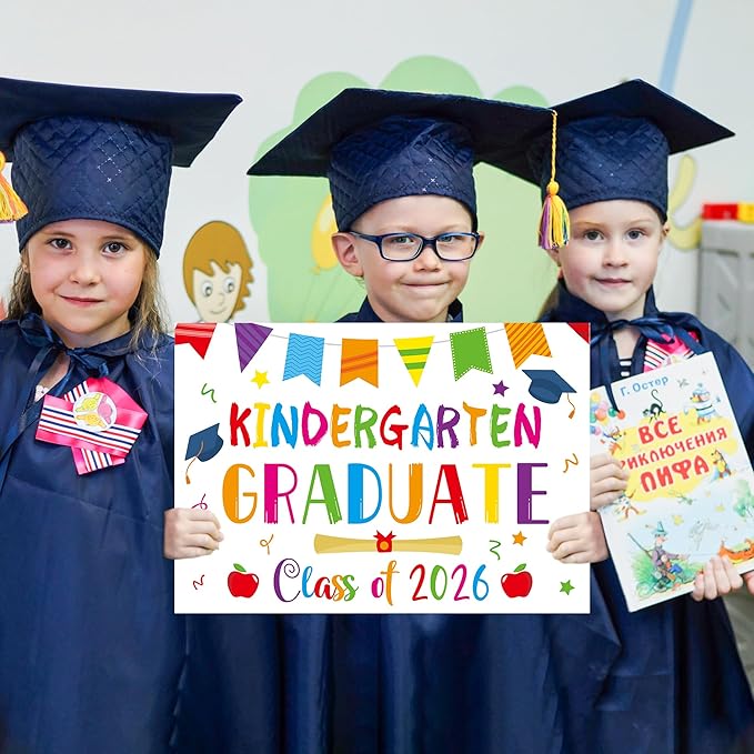 Kindergarten Grad Yard Sign - Class of 2026 Preschool Graduate Lawn Sign with Stake School Congrats Graduation Decorations Colorful Graduation Party Favors Supplies Outdoor Photo Booth Props for Kids