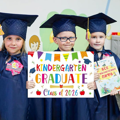Kindergarten Grad Yard Sign - Class of 2026 Preschool Graduate Lawn Sign with Stake School Congrats Graduation Decorations Colorful Graduation Party Favors Supplies Outdoor Photo Booth Props for Kids