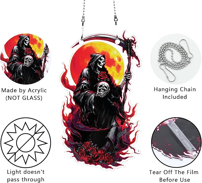 Halloween Grim Reaper Ornaments Colorful Window Hanging Decorations Home Wall Decor for Indoor Outdoor
