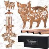 Pig Decor Wind Chimes - Metal Animal Windchimes with Card Outside Indoor Decoration for Garden Yard Patio Balcony Thanksgiving Christmas Birthday Gifts for Pigs Lovers Women Mother Grandma