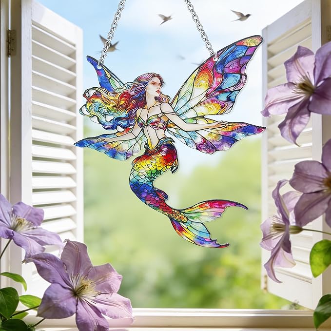 Fairy Suncatcher, Stained Glass Fairy Suncatcher Window Hanging, Suncatchers for Sister/Friend