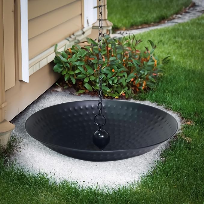 Trademark Innovations 12 Inch Rain Chain Basin with Drainage, Rain Chain Anchoring Basin, Rain Chain Water Catcher