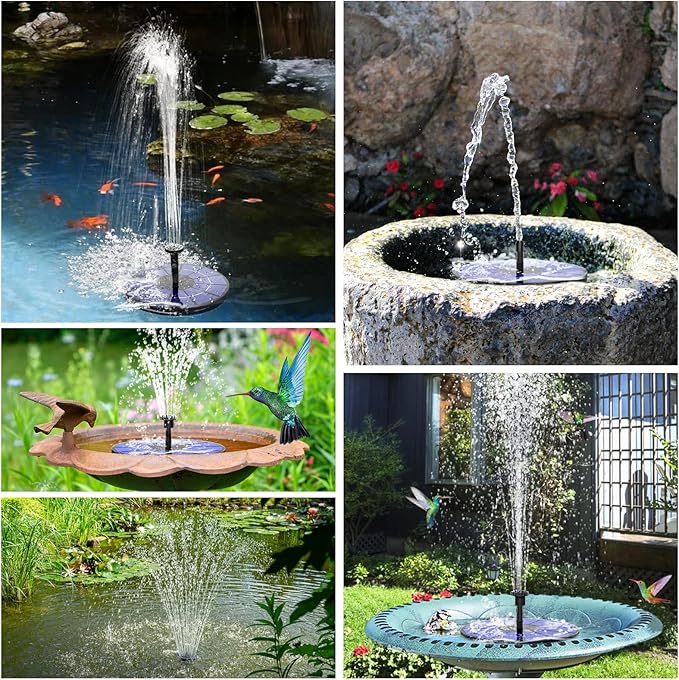 AISITIN Solar Fountain with 3.5 W Solar Panel, Solar Fountain for Bird Bath 1500 mAh Battery - 6 Effects for Pool, Fish Pond, Bird Bath, Garden