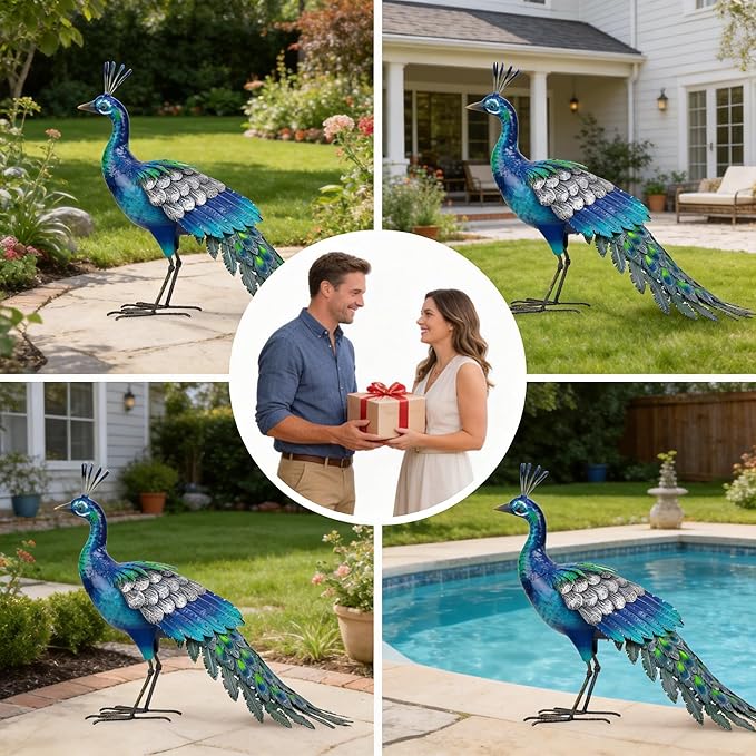 chisheen Metal Peacock Statue Garden Decor Yard Art Sculpture Outdoor Decoration for Lawn,Patio,Backyard,Housewarming Birthday Gifts for Women,Mom,Grandma