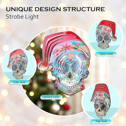 FONMY Santa Sugar Skull Wind Spinner Kinetic 3D Metal Garden Wind Sculpture Unique Gifts Christmas Decorations Quality Hanging Ornament for Home and Garden Indoor/Outdoor 12inch Mandala Wind Spinners