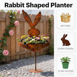 EPMANN Easter Vintage Metal Rabbit Shaped Planter Garden Stake, Rustic Patina Finish Bunny Decor for Outdoor Garden Yard, Decorative Stake for Small Flowers Succulents Spring Displays