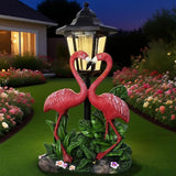 Garden Flamingo Outdoor Statue with Solar Lantern Unique Double Head Flamingo Gifts for Women,Mom,Lover Outdoor Figurine for Yard, Patio, Balcony