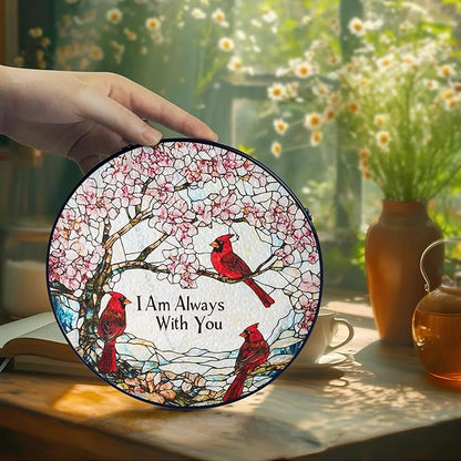 Cardinal Suncatcher Stained Glass Window Hanging Decor - Red Cardinals Memorial Gifts for Loss of Loved One, Cardinal Remembrance Gifts for Women Grandma Mom, Mothers Day Birthday