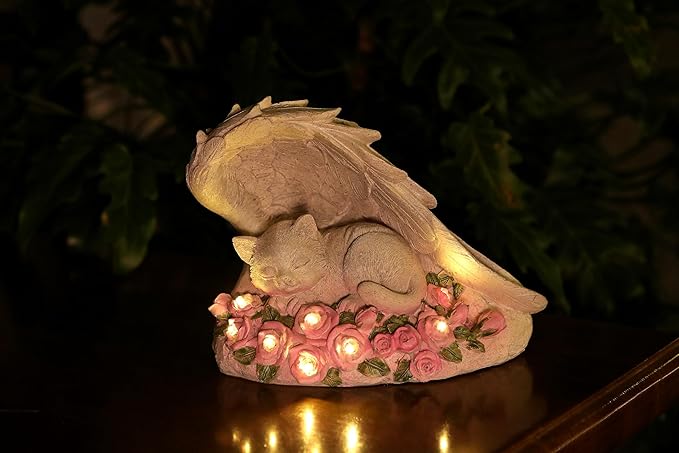 Cat Memorial Stone - Solar Light Pet Hologram Tribute, Waterproof & Durable Outdoor Statue for Memorial Gardens, Unique Cat Memorial Gifts & Decor