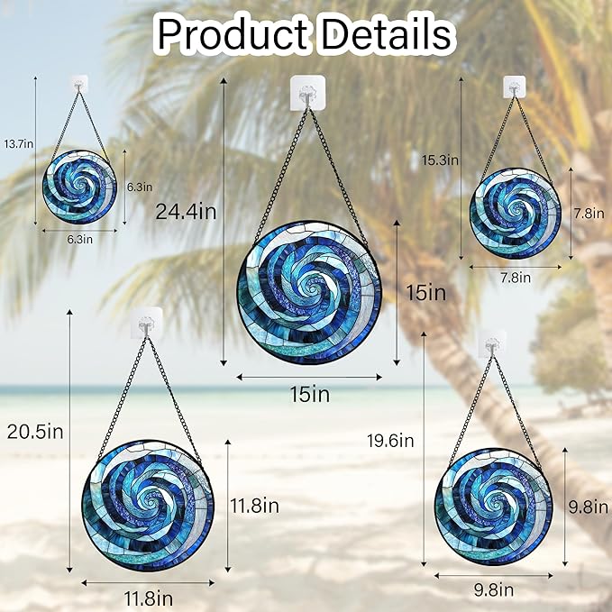 Stained Glass Window Hanging - Blue Abstract Swirl Suncatcher for Doors Garden Patio Unique Sun Catchers Decor Christmas Mother's Day Birthday Gifts for Women Men Mom Nana Friend 6.3 in