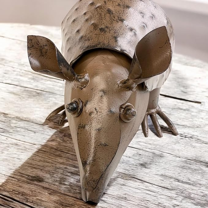 Top Brass Metal Armadillo Sculpture – Rustic Indoor/Outdoor Décor with Springy Head and Tail, 12” Long – Western Art Home or Garden Figure