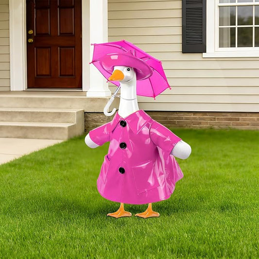 3 Pcs/Set Raincoat Porch Goose Outfits,Summer Lawn Goose Statue Raincoat Costume,Goose Clothes for Summer Outdoor Patio Yard Lawn Garden Decoration(Pink)
