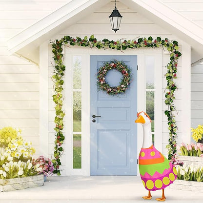 FuWeave Easter Bunny Goose Outfit Easter Egg Porch Goose Costume for Cement Plastic Geese Statue Spring Outdoor Garden Yard Patio Decoration(Bright,23 Inches,Egg)