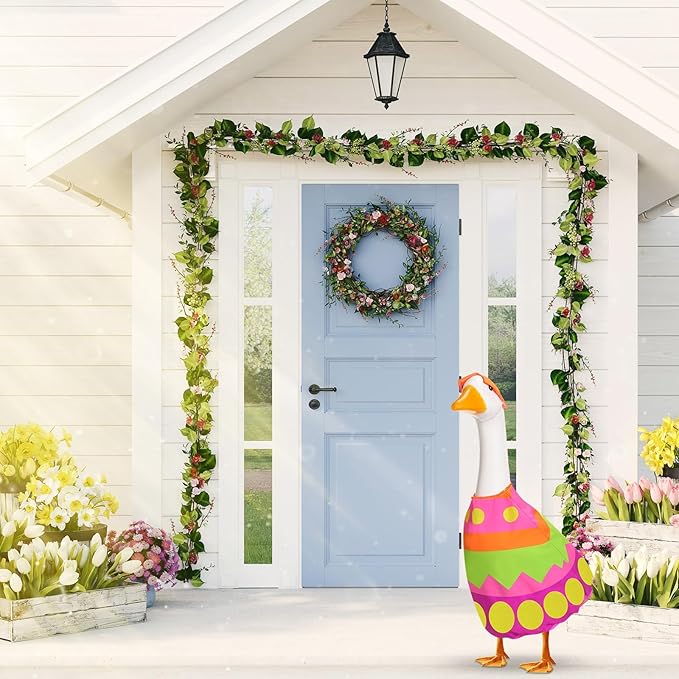 FuWeave Easter Bunny Goose Outfit Easter Egg Porch Goose Costume for Cement Plastic Geese Statue Spring Outdoor Garden Yard Patio Decoration(Bright,17 Inches,Egg)