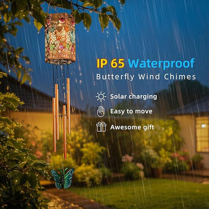 Solar Wind Chimes for Outside - Butterfly Solar Lights Outdoor Decor Gifts for Women Mom Grandma Birthday Housewarming