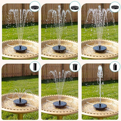 AMZtime Solar Fountain for Bird Bath, 2026 Upgrade Solar Water Fountain with 6 Nozzles & 4 Fixed Rods, Solar Bird Bath Fountains for Garden, Outdoor, Pool, Pond, Fish Tank and Patio